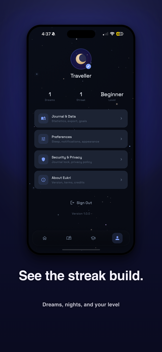 Eukri: 'See the streak build' over the profile and streak screen